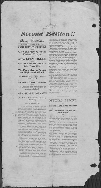 Account of the Battle of Wilson’s Creek, Missouri by Daily Democrat